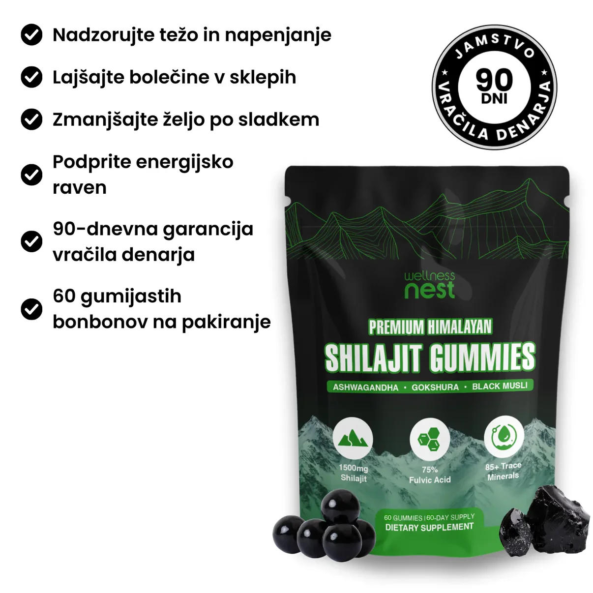 Wellness Nest Shilajit Gumené Bonbóny - Prémiový himalájsky produkt